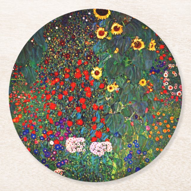 Gustav Klimt Blomsterträdgård Underlägg Papper Rund (Framsidan)