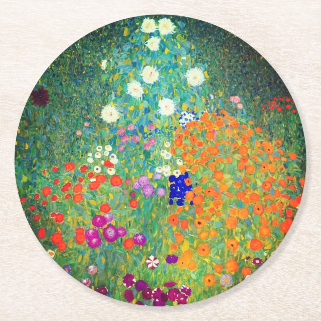 Gustav Klimt Blomsterträdgård Underlägg Papper Rund (Framsidan)