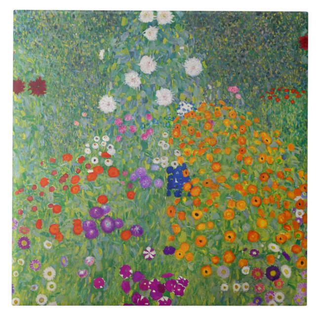 Gustav Klimt Blomsterträdgård Vintage Art nouveau Kakelplatta (Framsidan)