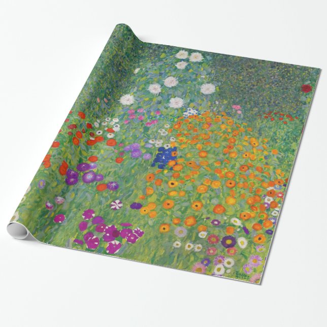 Gustav Klimt Blomsterträdgård Vintage Art nouveau Presentpapper (Utrullad)