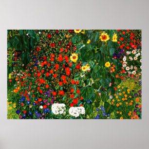 Gustav Klimt - Bondgårdsträdgård med solrosor Poster