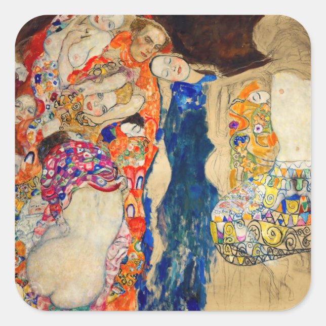 Gustav Klimt - Briden (oavslutad) Fyrkantigt Klistermärke (Framsida)