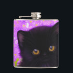 Gustav Klimt Cat Fickplunta<br><div class="desc">En kolv med Gustav Klimt-katt! Denna flytande kattunge ligger i en grönt fält i lila blommor. En perfekt gåva till kattälskare och österrikiska konstentusiaster!</div>