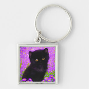 Gustav Klimt Cat Fyrkantig Silverfärgad Nyckelring