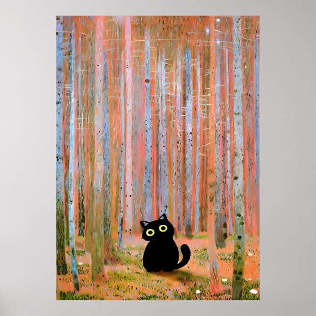 Gustav Klimt Cat Gräs Forest Poster (Framsidan)