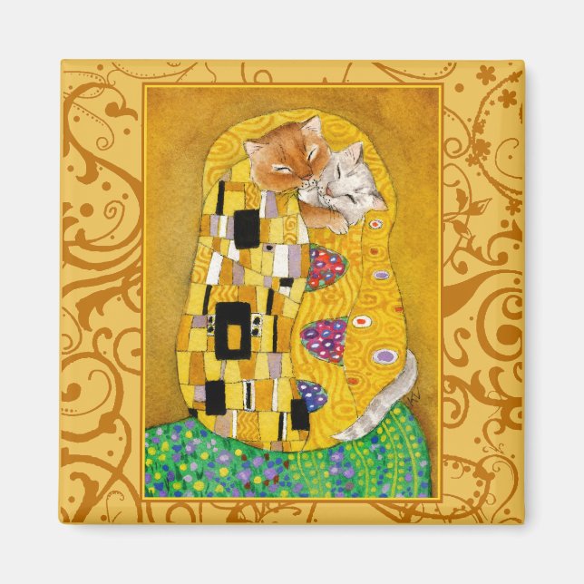 Gustav Klimt Cat Kiss guld Magnet (Framsidan)