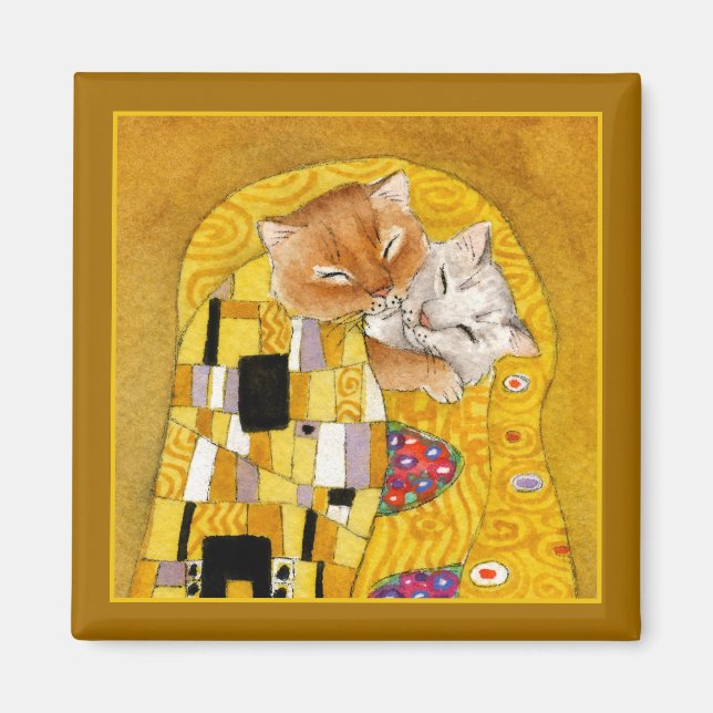 Gustav Klimt Cat Kiss-skådespel Magnet (Framsidan)