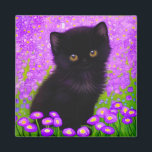 Gustav Klimt Cat Magnet<br><div class="desc">Magnet med en Gustav Klimt-katt! Denna flytande kattunge ligger i en grönt fält i lila blommor. En perfekt gåva till kattälskare och österrikiska konstentusiaster!</div>