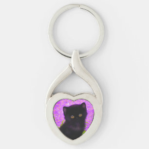Gustav Klimt Cat Twisted Heart Silverfärgad Nyckelring