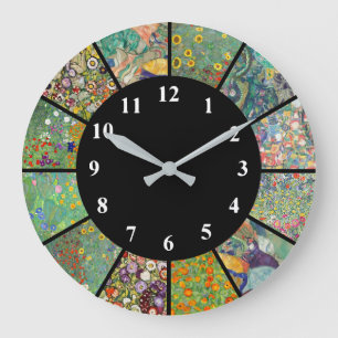 Gustav Klimt Clock Blue Grönt Flower Mönster Stor Klocka