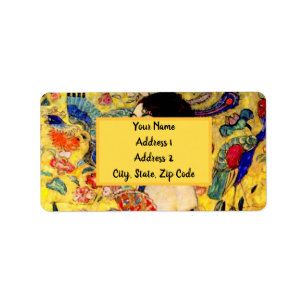 Gustav Klimt Dam med Fläkt Adressetikett