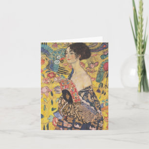Gustav Klimt Dam med Fläkt-anteckningskort Kort