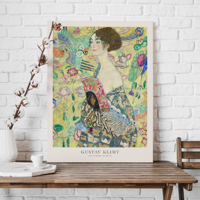 Gustav Klimt Dam med Fläkt Art Exhibition Poster Canvastryck (Skapare uppladdad)