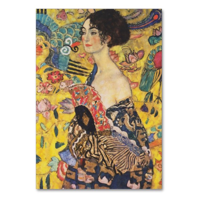 Gustav Klimt Dam med Fläkt Art nouveau-färg Bordsnummer (Framsidan)