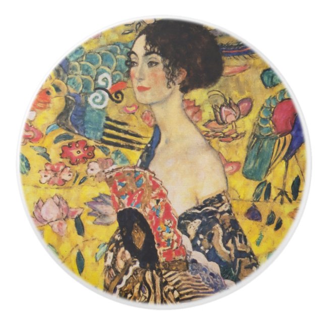 Gustav Klimt Dam med Fläkt Art nouveau-färg Knopp (Framsidan)