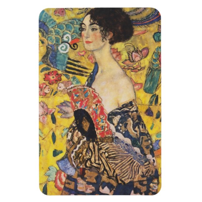 Gustav Klimt Dam med Fläkt Art nouveau-färg Magnet (Vertikal)