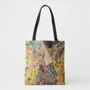 Gustav Klimt Dam med Fläkt Art nouveau-färg Tygkasse