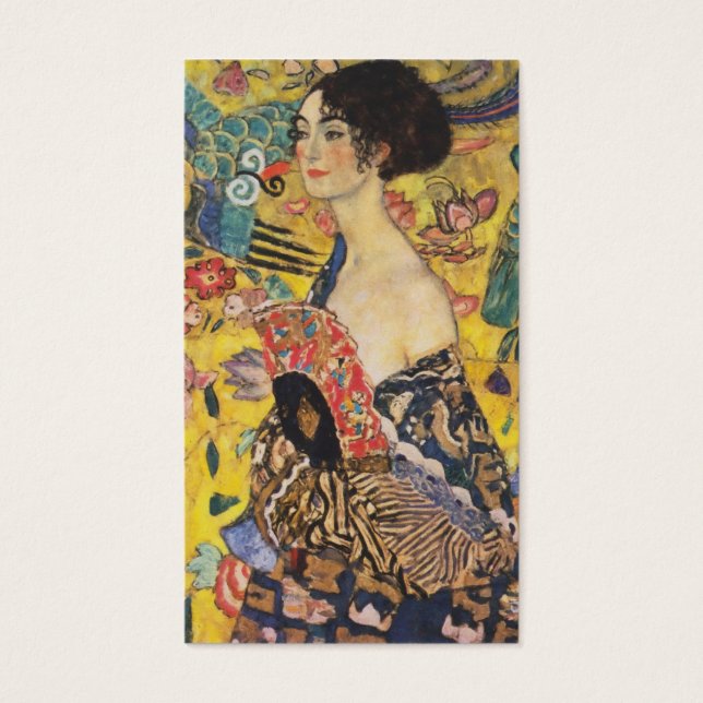 Gustav Klimt Dam med Fläkt Art nouveau-färg Visitkort (Framsidan)