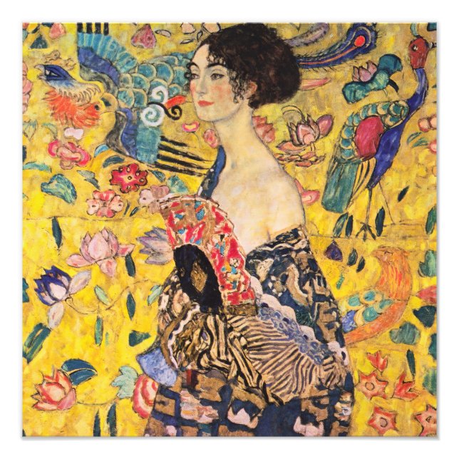 Gustav Klimt - Dam med Fläkt Fototryck (Framsidan)