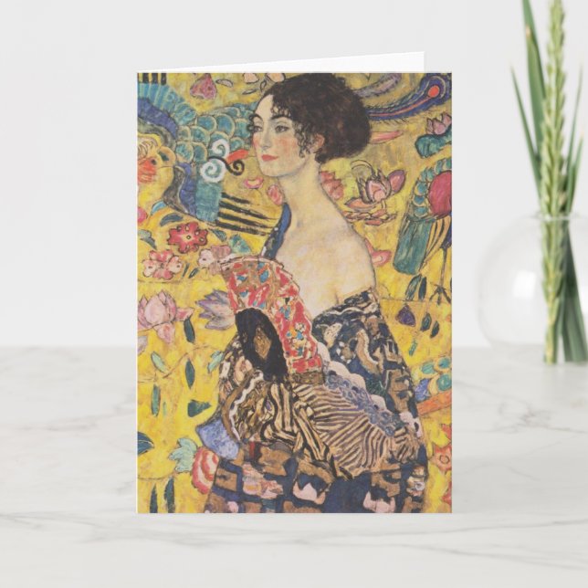 Gustav Klimt Dam med Fläkt-gratulationskort Kort (Framsida)