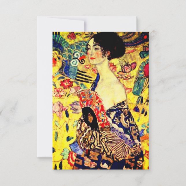 Gustav Klimt Dam med Fläkt Inbjudningar (Framsida)