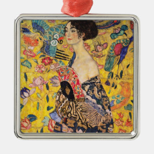 Gustav Klimt - Dam med Fläkt Julgransprydnad Metall