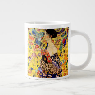 Gustav Klimt Dam med Fläkt Jumbo Mugg