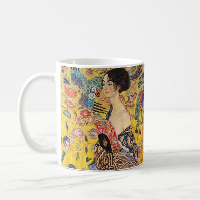 Gustav Klimt - Dam med Fläkt Kaffemugg (Vänster)