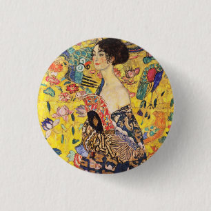 Gustav Klimt Dam med Fläkt Knapp