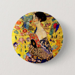 Gustav Klimt Dam med Fläkt Knapp