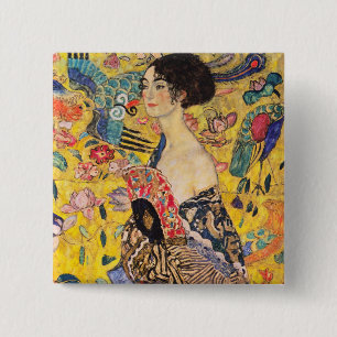 Gustav Klimt - Dam med Fläkt Knapp