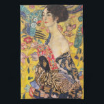 Gustav Klimt - Dam med Fläkt Kökshandduk<br><div class="desc">Dam med Fläkt - Gustav Klimt,  Oil on Canvas,  1917-1918</div>