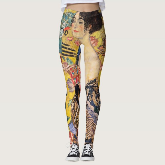 Gustav Klimt - Dam med Fläkt Leggings (Framsida)