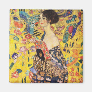 Gustav Klimt Dam med Fläkt Magnet