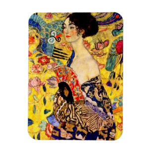 Gustav Klimt Dam med Fläkt Magnet