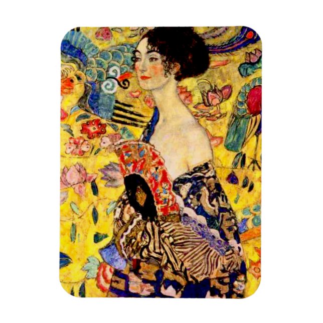 Gustav Klimt Dam med Fläkt Magnet (Vertikal)