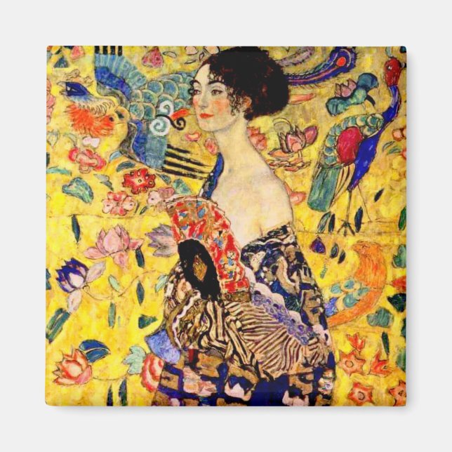 Gustav Klimt Dam med Fläkt Magnet (Framsidan)