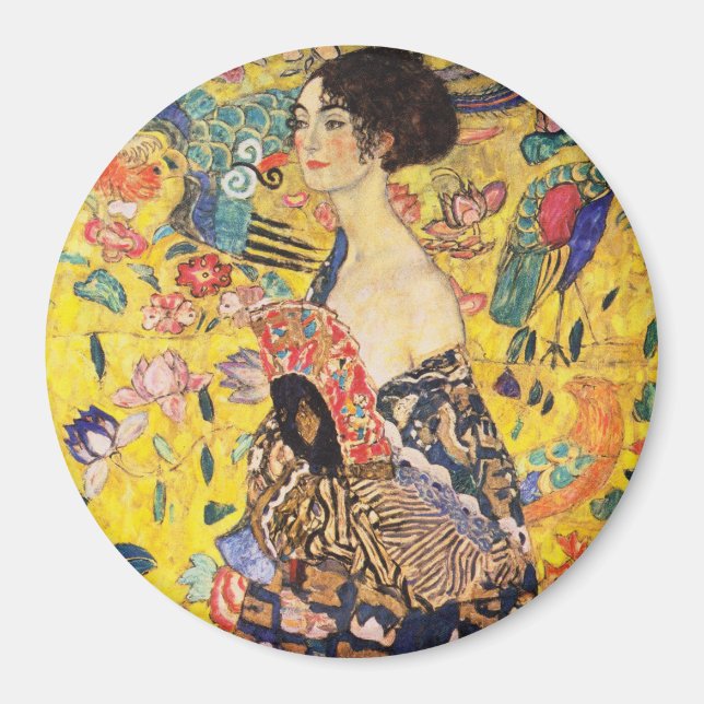 Gustav Klimt Dam med fläkt Magnet (Framsidan)