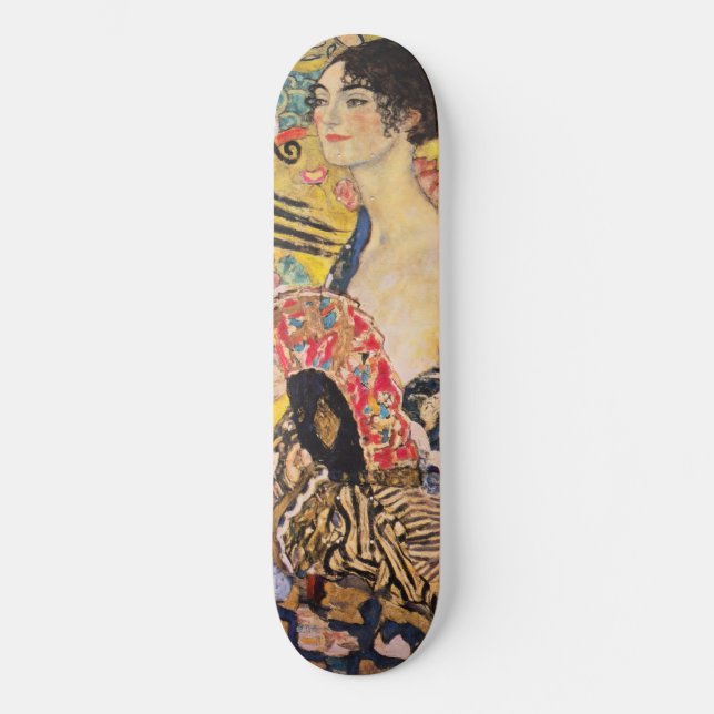 Gustav Klimt - Dam med Fläkt Mini Skateboard Bräda 18,5 Cm (Framsida)