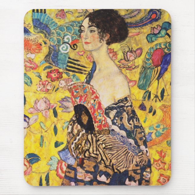 Gustav Klimt Dam med Fläkt Musmatta (Framsidan)
