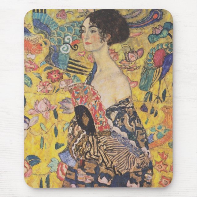 Gustav Klimt Dam med Fläkt mussla Musmatta (Framsidan)