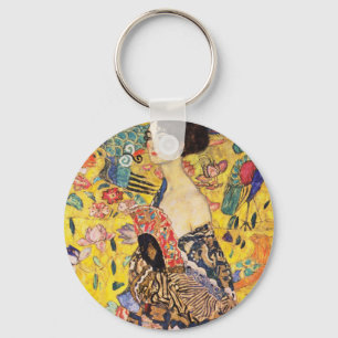Gustav Klimt Dam med Fläkt Nyckelring