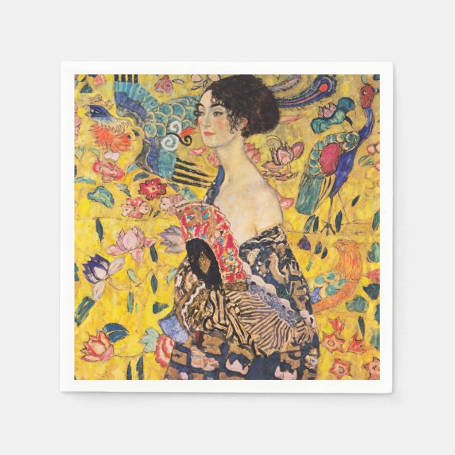 Gustav Klimt - Dam med Fläkt Pappersservett (Framsidan)