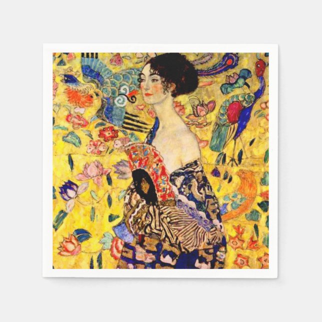 Gustav Klimt Dam med Fläkt Pappersservett (Framsidan)