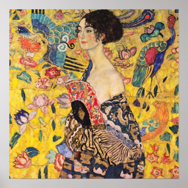 Gustav Klimt - Dam med Fläkt Poster (Framsidan)