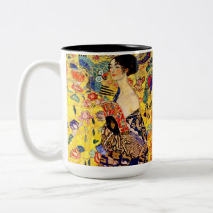 Gustav Klimt Dam med Fläkt Två-Tonad Mugg