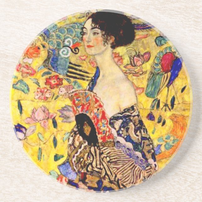 Gustav Klimt Dam med Fläkt Underlägg (Framsidan)