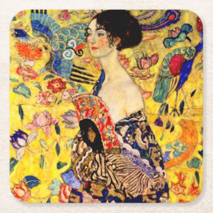Gustav Klimt Dam med Fläkt Underlägg Papper Kvadrat
