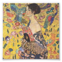 Gustav Klimt Dam med Fläkt-utskrift