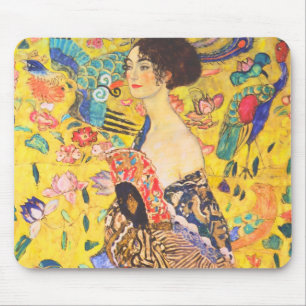 Gustav Klimt Dam med Fläkt vintage art nouveau Musmatta